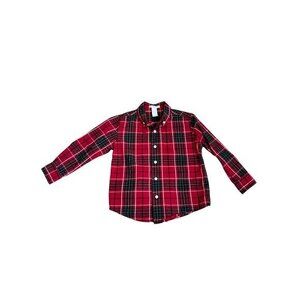 Janie and Jack Red & Green Holiday Plaid Cotton Button Down Long Sleeve